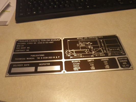 Typenschild Anhänger M101A2  3/4ton