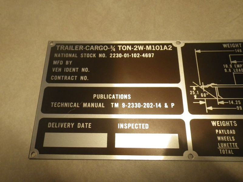 Typenschild Anhänger M101A2 3/4ton
