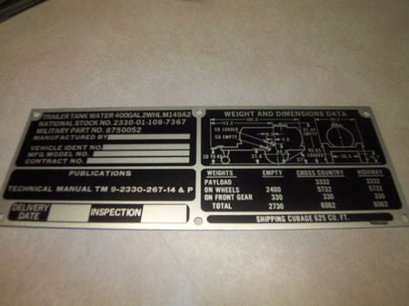 Typenschild Blanko M149A2