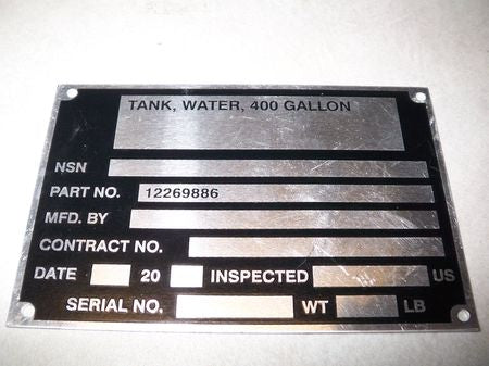 Typenschild Tank 400 Gallonen
