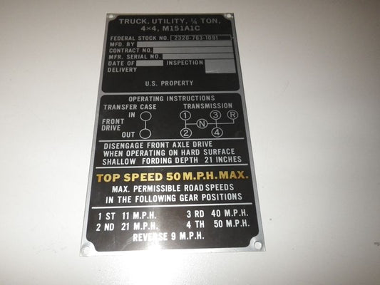 Typenschild M151A1C Recoiless Rifle Carrier