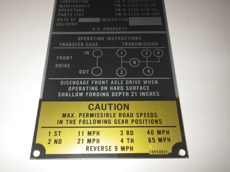 Typenschild / Dataplate M151A1, nach 1974