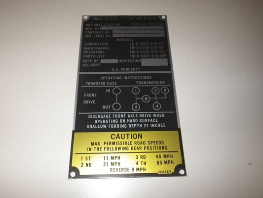 Typenschild / Dataplate M151A1, nach 1974