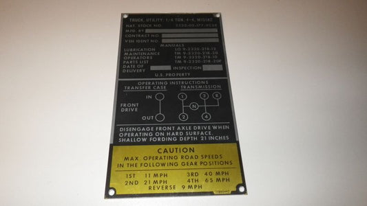 Typenschild / Dataplate  M151A2 Ford MUTT