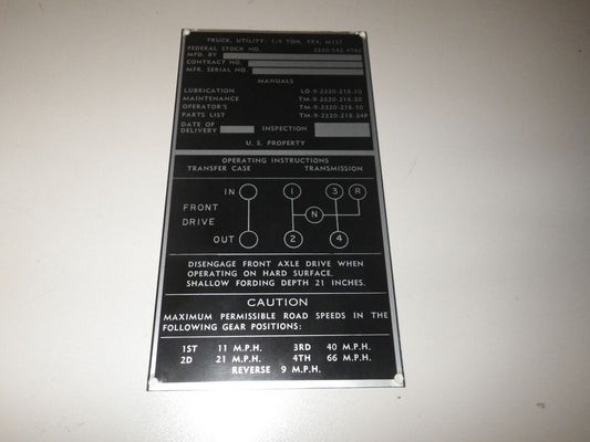 Typenschild M151 Ford MUTT