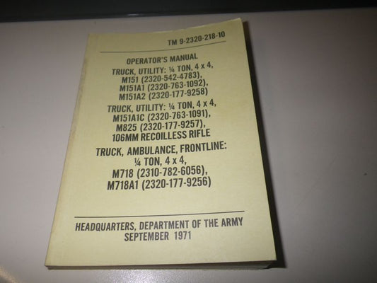 Operators Manual M151 Ford MUTT,  Taschenbuch US ARMY