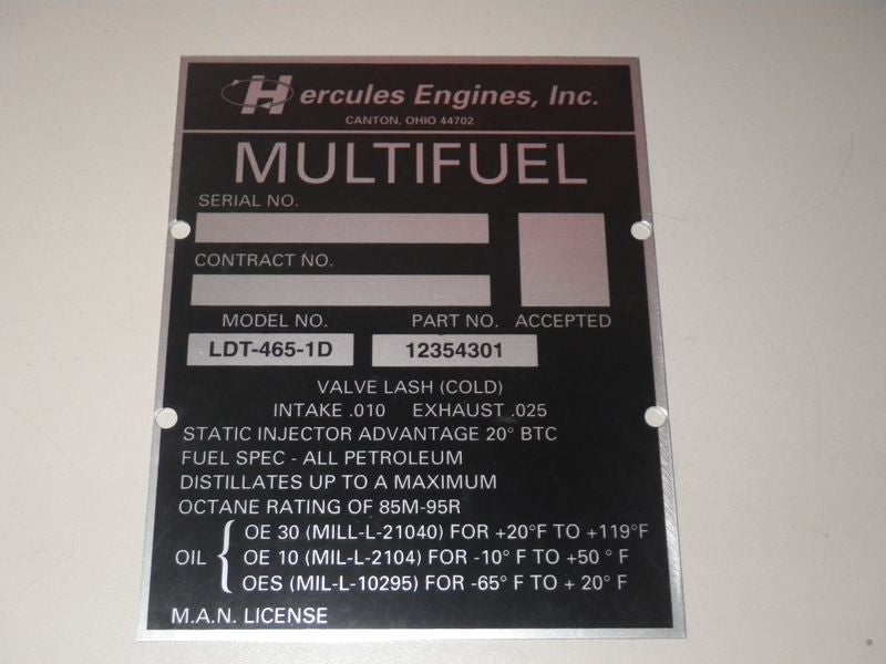 Datplate Multifuel LDT465 Motor Hercules M35A2 Serie