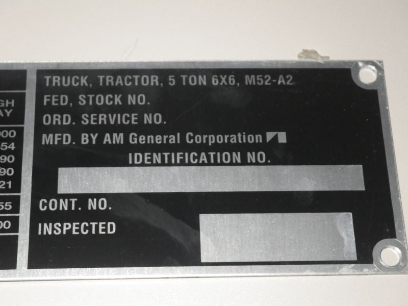Typenschild M52-A2 Truck Tructor