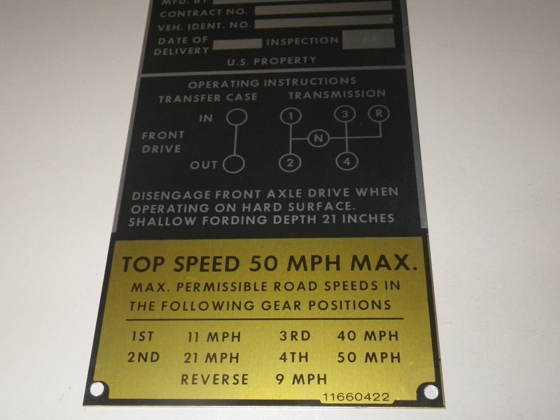 Typenschild M825 106mm Recoilless Rifle Ford MUTT