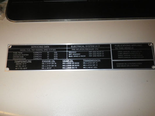 Hinweisschild Service Data M900 Serie 5ton