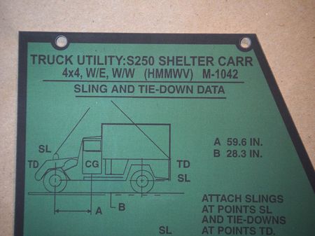 Typenschild M1042 HMMWV Shelter Carrier