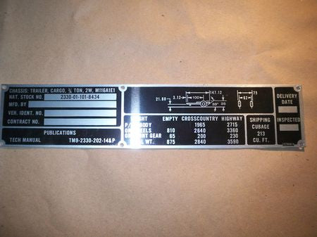 Typenschild M116, 3/4 ton Plattform