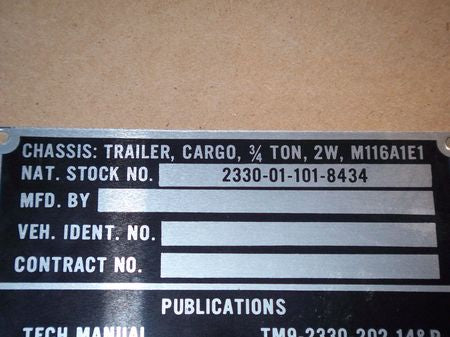 Typenschild M116, 3/4 ton Plattform