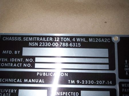Typenschild M126 A2C, 12 Ton Semitrailer