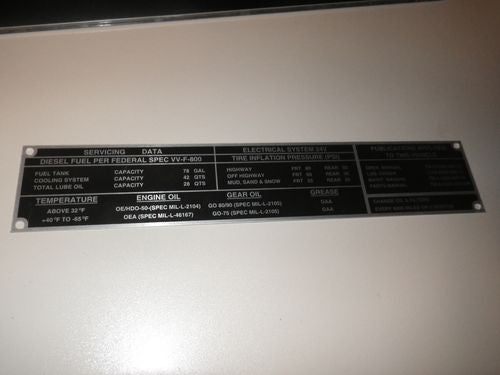 Plate Servicing Data M800 Serie 5ton Truck