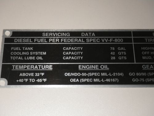 Plate Servicing Data M800 Serie 5ton Truck