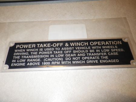 Hinweisschild: PTO & Winch Operation M800 Serie 5ton US ARMY