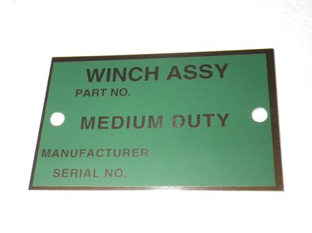 Typenschild Seilwinde 5ton Trucks, US ARMY