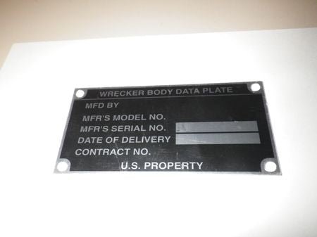 Typenschild Wrecker M819, M816, M936 US ARMY