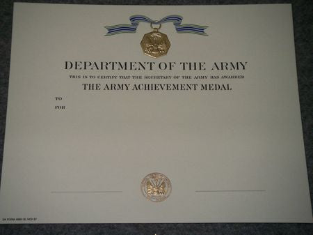 Urkunde Army Achievement Medal