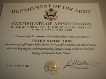 Urkunde US ARMY Retierement