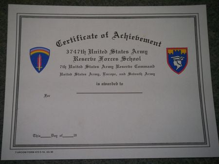 Urkunde US ARMY Reserve Forces School