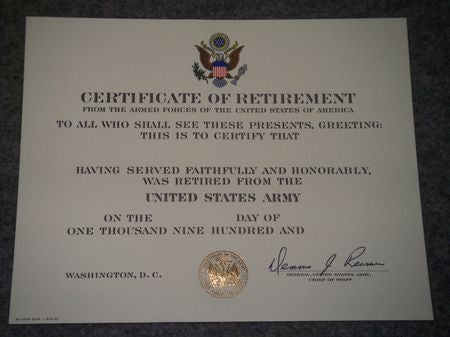 Urkunde US ARMY Ehrenhafte Entlassung