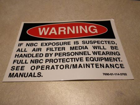 Aufkleber Luftfilter WARNING NBC, US  M-Serie