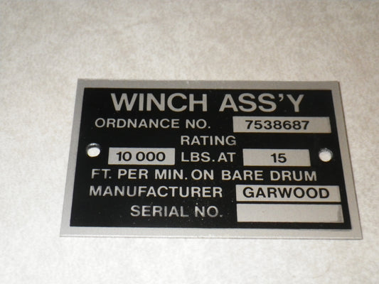 Dataplate 10.000lbs Winch for 2,5ton Trucks M35A2
