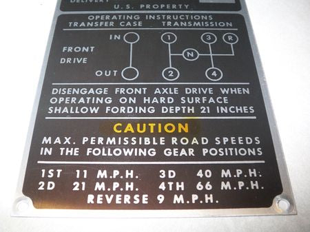 Typenschild / Dataplate M151A1, Vietnam Period