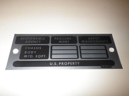 Dataplate Trailer M416  M416A1 und andere