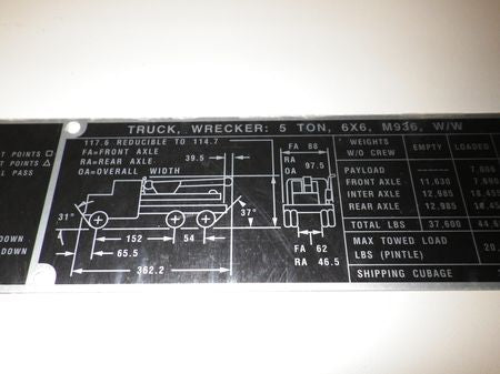 Typenschild M936 Wrecker 5ton  US ARMY