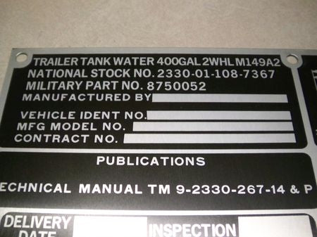 Typenschild Blanko M149A2