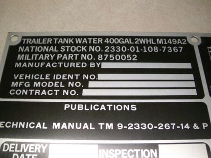 Typenschild Blanko M149A2
