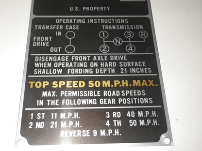Typenschild M151A1C Recoiless Rifle Carrier