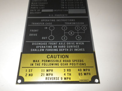 Typenschild / Dataplate M151A1, nach 1974