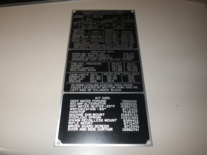 Typenschild Masse und Gewichte M151 FORD MUTT
