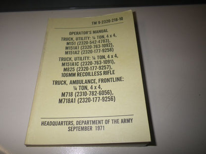 Operators Manual M151 Ford MUTT,  Taschenbuch US ARMY