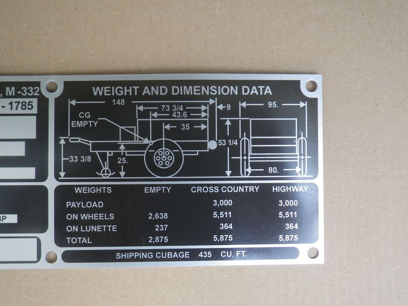 Dataplate Ammo Trailer M332 US ARMY