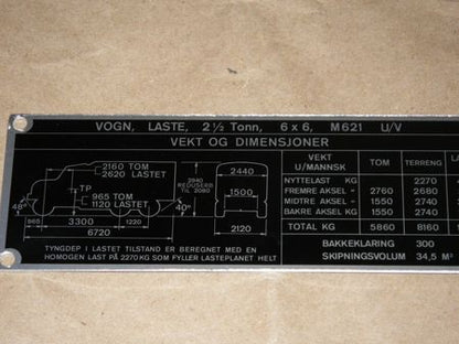 Dataplate M621 U/V  REO 2,5 ton