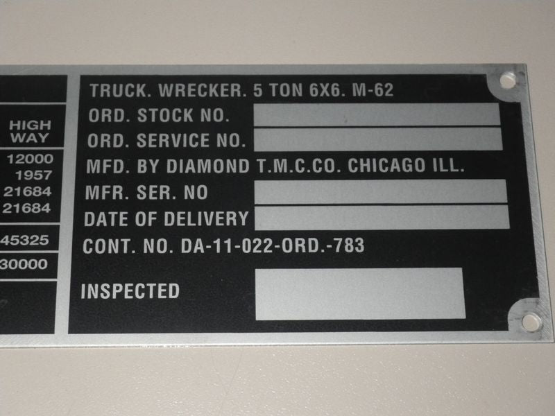 Typenschild M62 Truck Wrecker