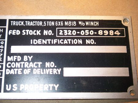 Typenschild M818, Tructor ohne Seilwinde