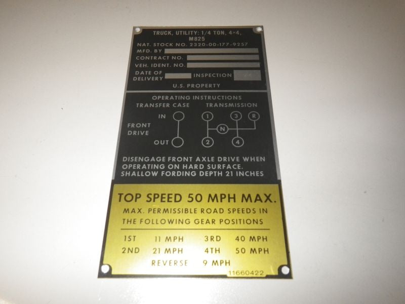 Typenschild M825 106mm Recoilless Rifle Ford MUTT