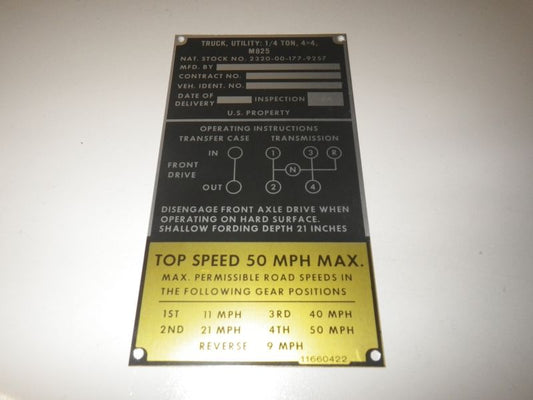 Typenschild M825 106mm Recoilless Rifle Ford MUTT