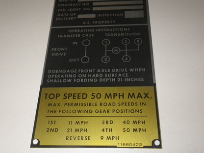 Typenschild M825 106mm Recoilless Rifle Ford MUTT