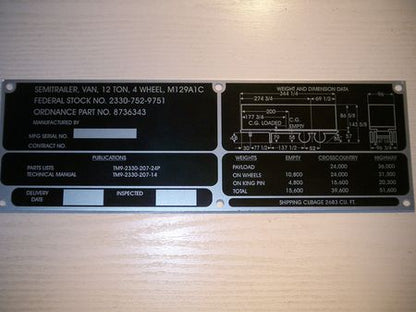 Dataplate Semitrailer Van M129