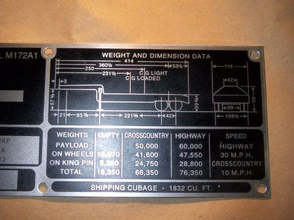 Typenschild M172A1 Semitrailer 25ton