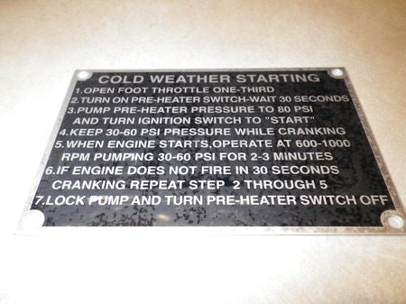 Hinweisschild: Cold Weather Starting  M800 Serie 5ton  US ARMY