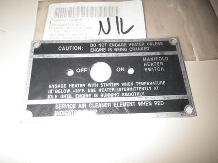 Schild Heizung Ansaugkrümmer REO M35, US ARMY