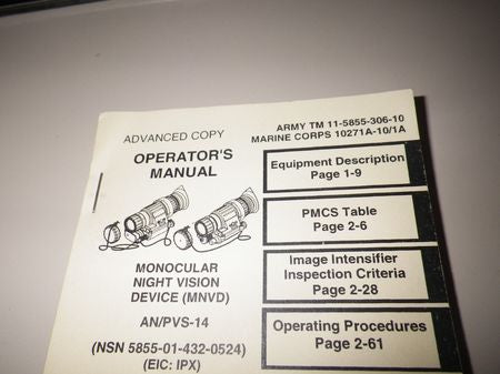 AN/PVS-14 Operators Manual TM 11-5855-306-10